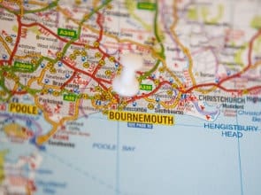 Map showing Bournemouth.