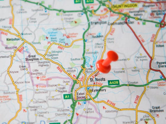 Map showing St Neots.